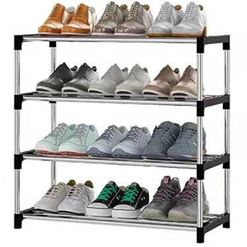 foto del prodotto trade shop traesio - scarpiera scaffale salvaspazio multiuso 4 ripiani metallo impilabile 60x30x55cm -