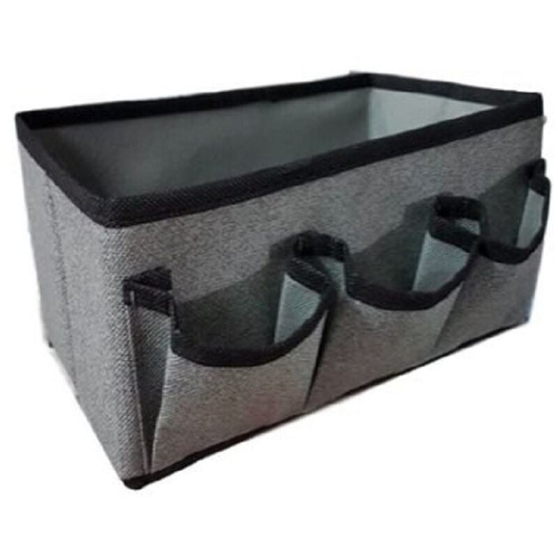 foto del prodotto trade shop traesio - scatola contenitore in tessuto 25x15x12cm con 3 tasche portaoggetti organizer -