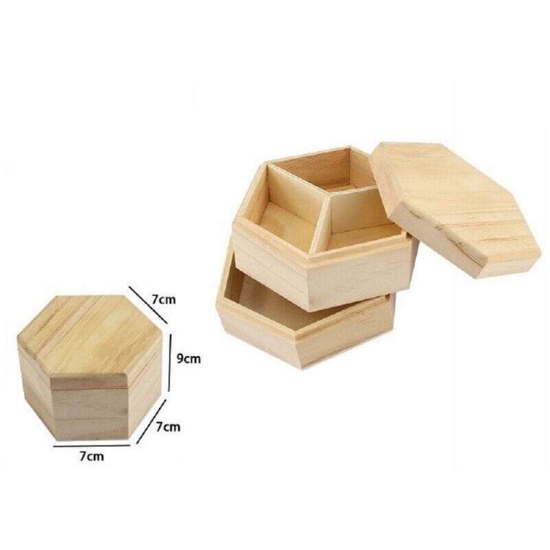 foto del prodotto trade shop traesio - scatola portagioie esagono in legno con bacheca 2 piani posti scomparti 74020a -