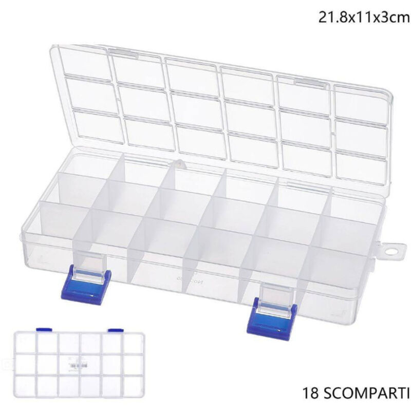 foto del prodotto trade shop traesio scatola portaoggetti 18 scomparti pratica scatola contenitore dim 21.8x11x3 cm 