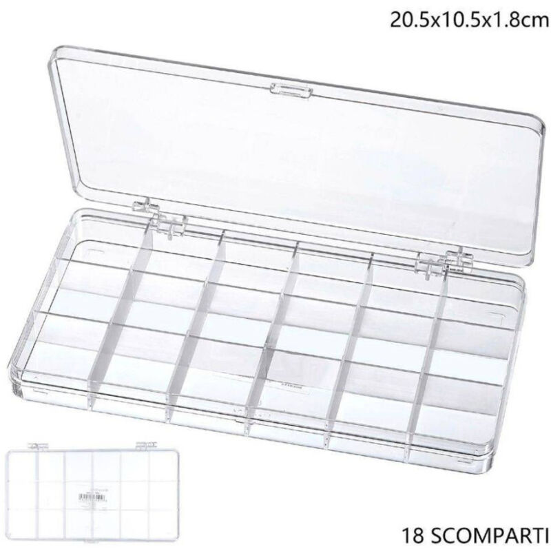 foto del prodotto trade shop traesio scatola portaoggetti 18 scomparti pratico contenitore misura 20.5x10.5x1.8 cm 