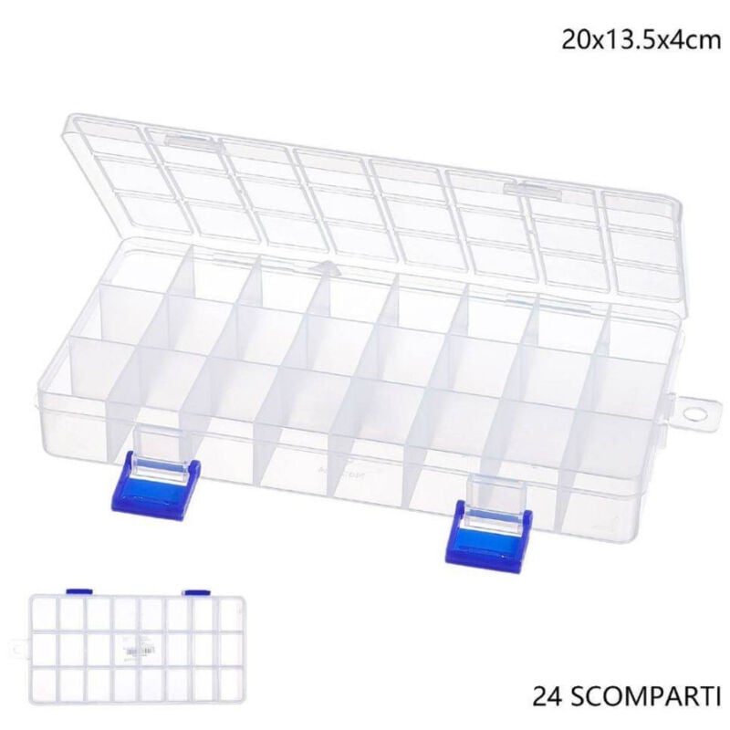 foto del prodotto trade shop traesio scatola portaoggetti 24 scomparti pratica scatola contenitore dim 20x13,5x4 cm 