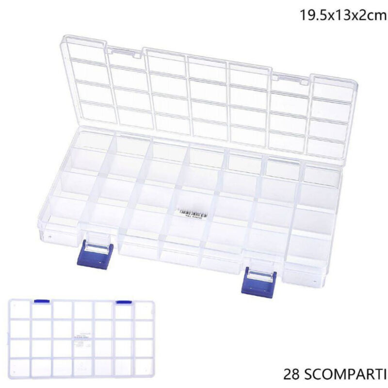 foto del prodotto trade shop traesio scatola portaoggetti 28 scomparti pratico contenitore misura 19.5x13x2 cm 