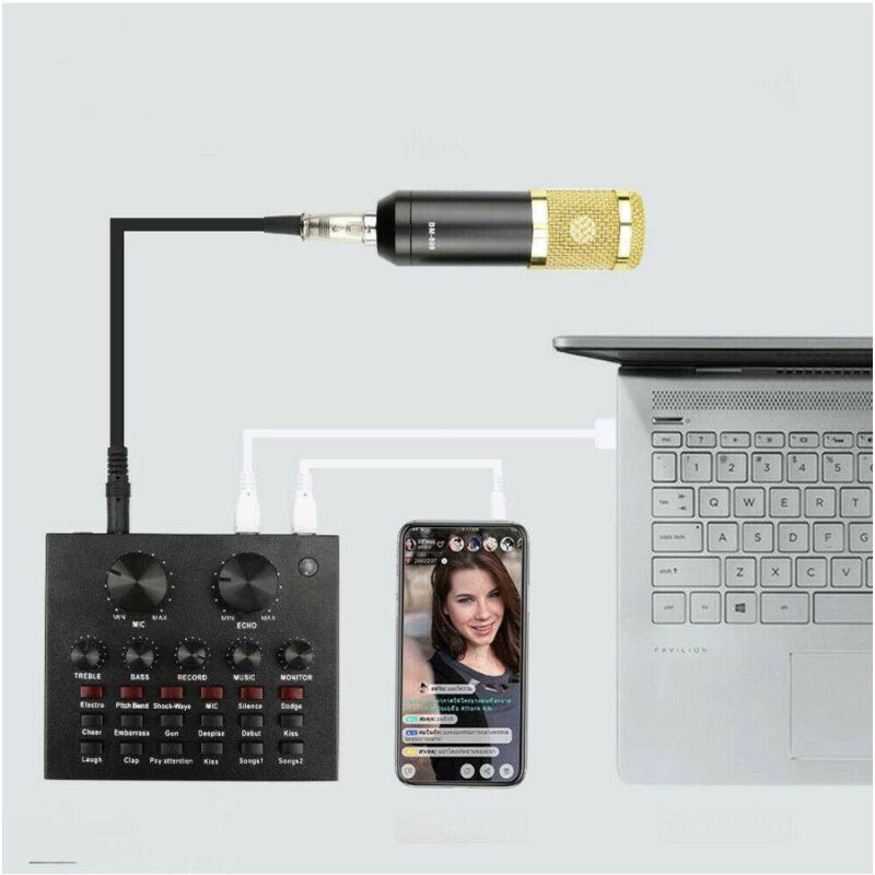 foto del prodotto trade shop traesio scheda audio esterna bluetooth per dirette steaming mixer pc cellulare dal vivo 