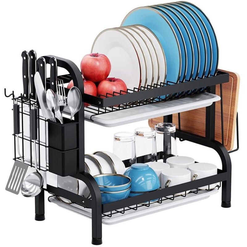 foto del prodotto trade shop traesio - scolapiatti appoggio lavello acciaio a doppio strato vassoi scaffale portaposate -