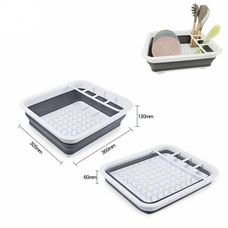 foto del prodotto trade shop traesio - scolapiatti scola piatti posate pieghevole in plastica con vassoio salvagoccia -