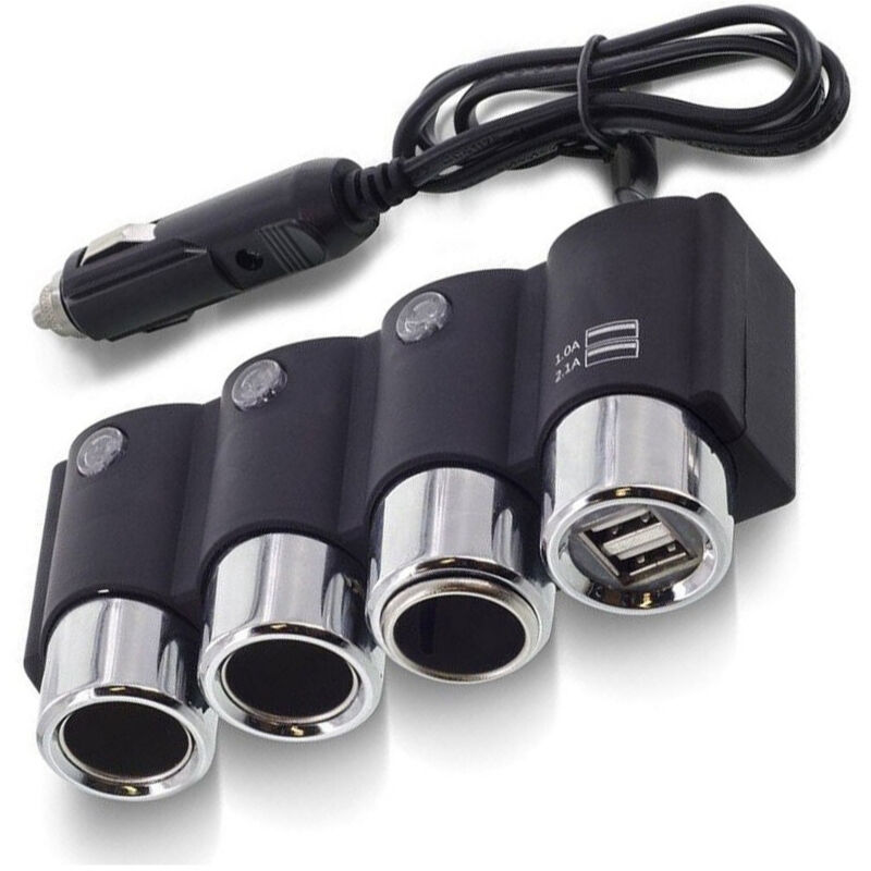 foto del prodotto trade shop traesio sdoppiatore presa accendisigari 3 posti 2 porte usb carica batteria 120w ic 1503 