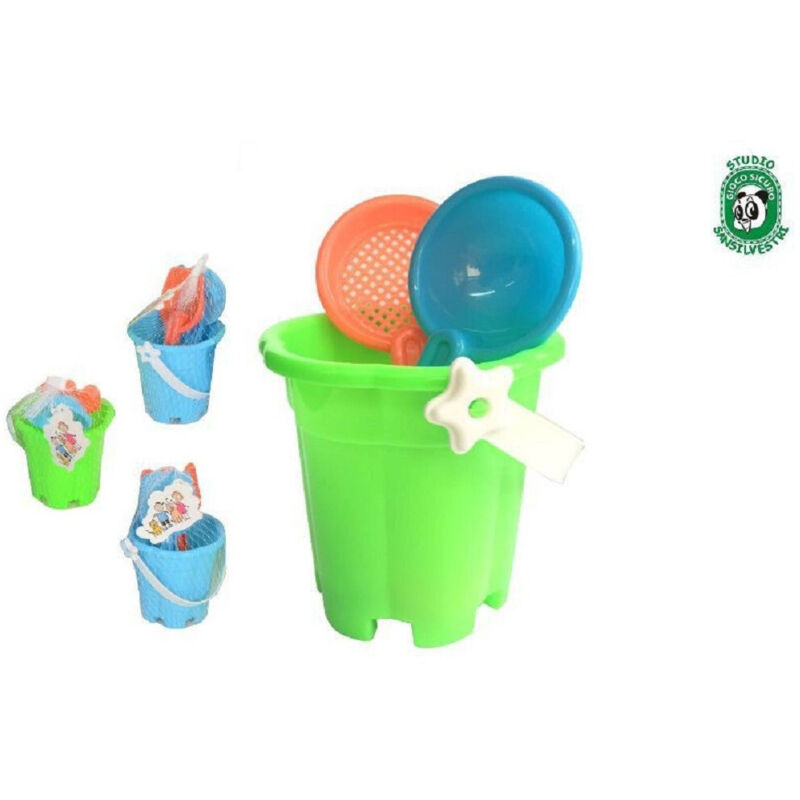 foto del prodotto trade shop traesio secchiello 14 cm 3pz con accessori palette giochi per mare estate bambini 072402 