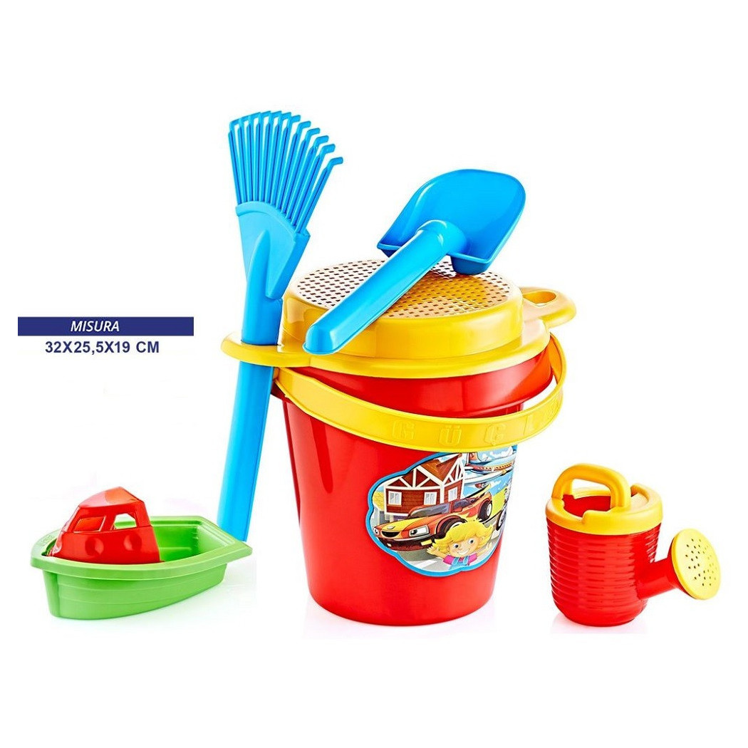 foto del prodotto trade shop traesio secchiello con accessori paletta innaffiatoio barca giochi mare bambini 752008 