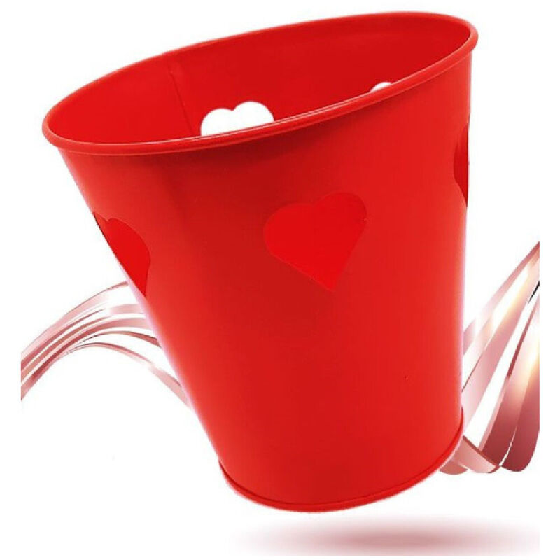 foto del prodotto trade shop traesio secchiello decorativo rosso in latta 14 cm cuori idea regalo san valentino 92294 