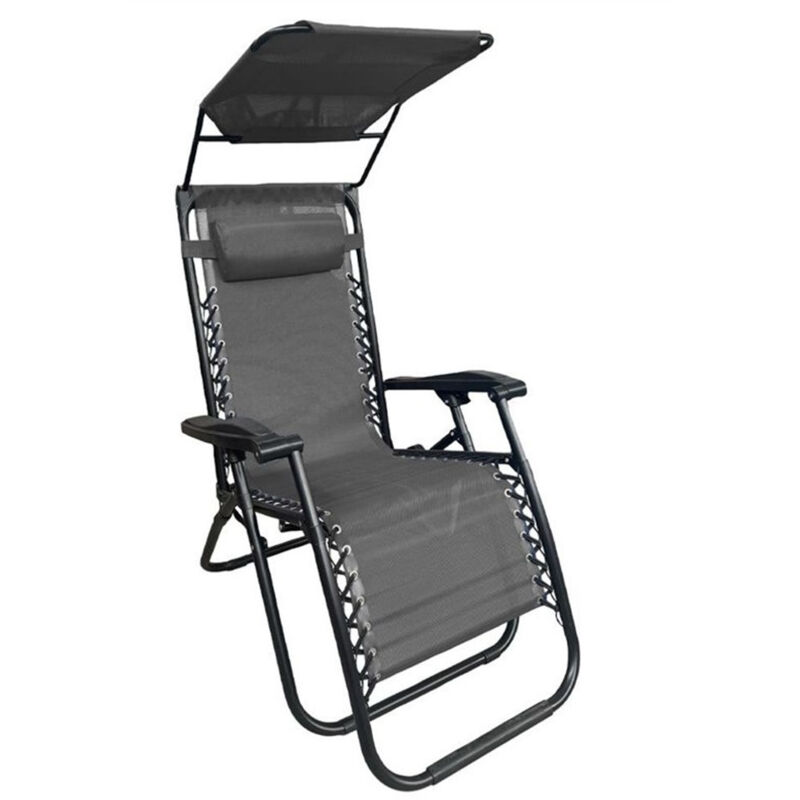 foto del prodotto trade shop traesio sedia sdraio con parasole in textilene reclinabile pieghevole con poggiatesta 483015 grigio