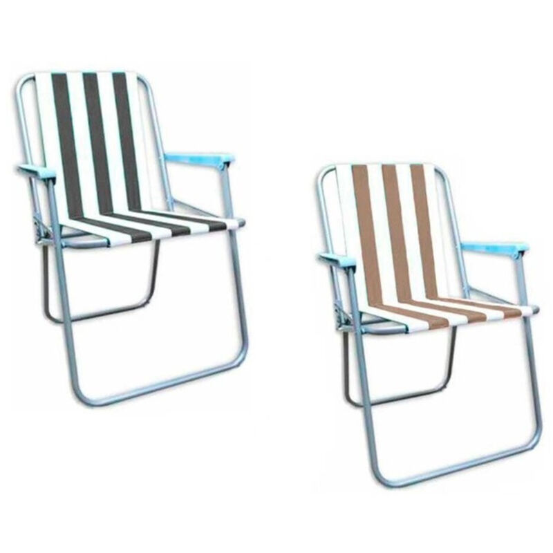 foto del prodotto trade shop traesio - sedia spiaggina relax in ferro tessuto oxford decoro a righe 2 colori 52x47x75cm 285018 -