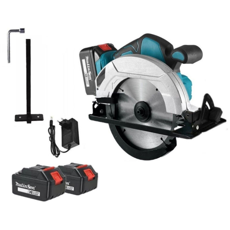 foto del prodotto trade shop traesio sega circolare doppia batteria 25v 5.0ah disco 180 mm taglio 45 90 mls0027bl 