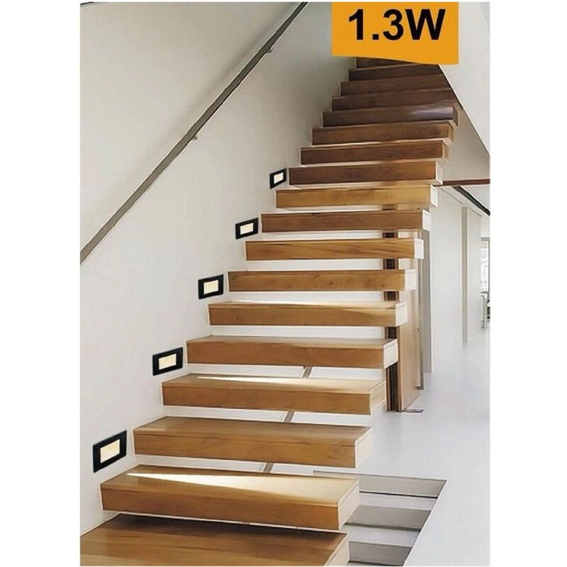 foto del prodotto trade shop traesio segnapasso placca nera muro sensore movimento pir 1,3 w cassetta 503 xggyd 001n bianco caldo 