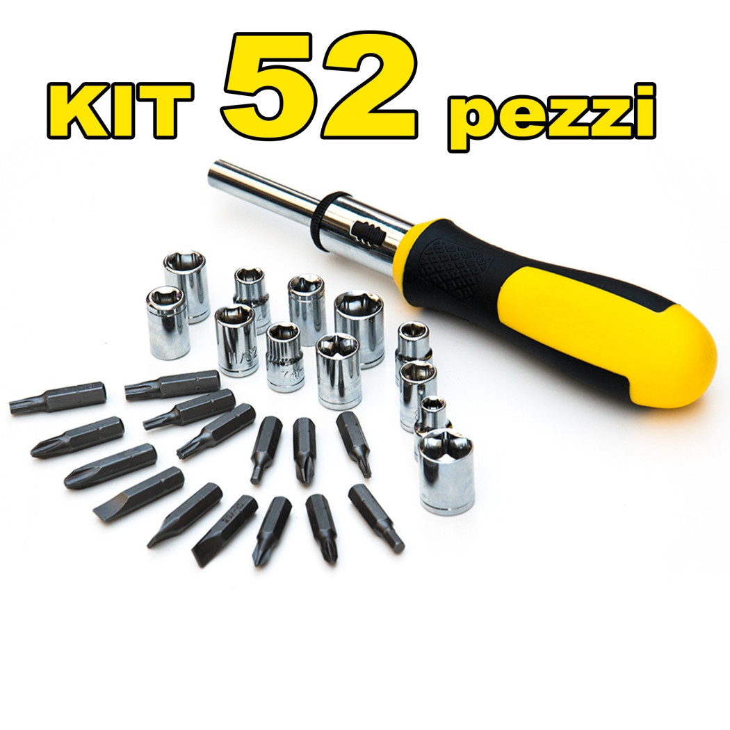 foto del prodotto trade shop traesio serie cacciaviti multibit cacciavite a cricchetto con 52 inserti chrome vanadium 