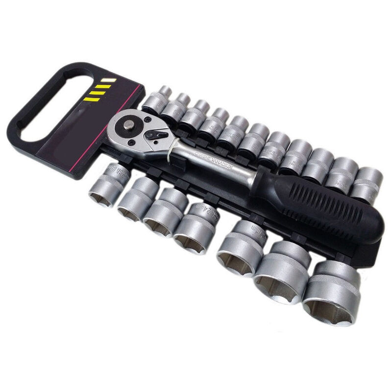foto del prodotto trade shop traesio serie chiave a cricchetto reversibile 1 2 kit da 19pz con bussole esagonali 