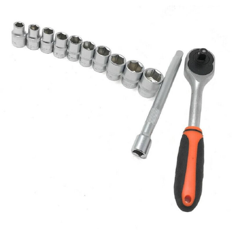 foto del prodotto trade shop traesio set 10 bussole da 8 a 19 mm con chiave cricchetto reversibile da 3 8 e prolunga 