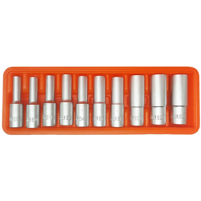 foto del prodotto trade shop traesio - set 10 bussole torx femmina 1 2 lunghe e8 e10 e11 e12 e14 e16 e18 e20 e22 e24 -