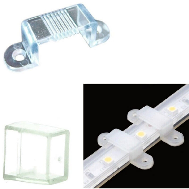 foto del prodotto trade shop traesio set 10 clip 2 connettori gommini chiusura striscia led bobina impermeabile 12mm viti 