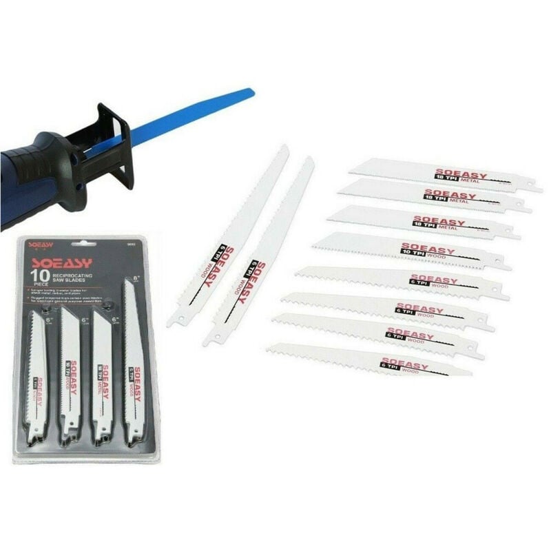 foto del prodotto trade shop traesio - set 10 lame per legno e metallo per sega seghetto elettrica alternativo 6' 8' -