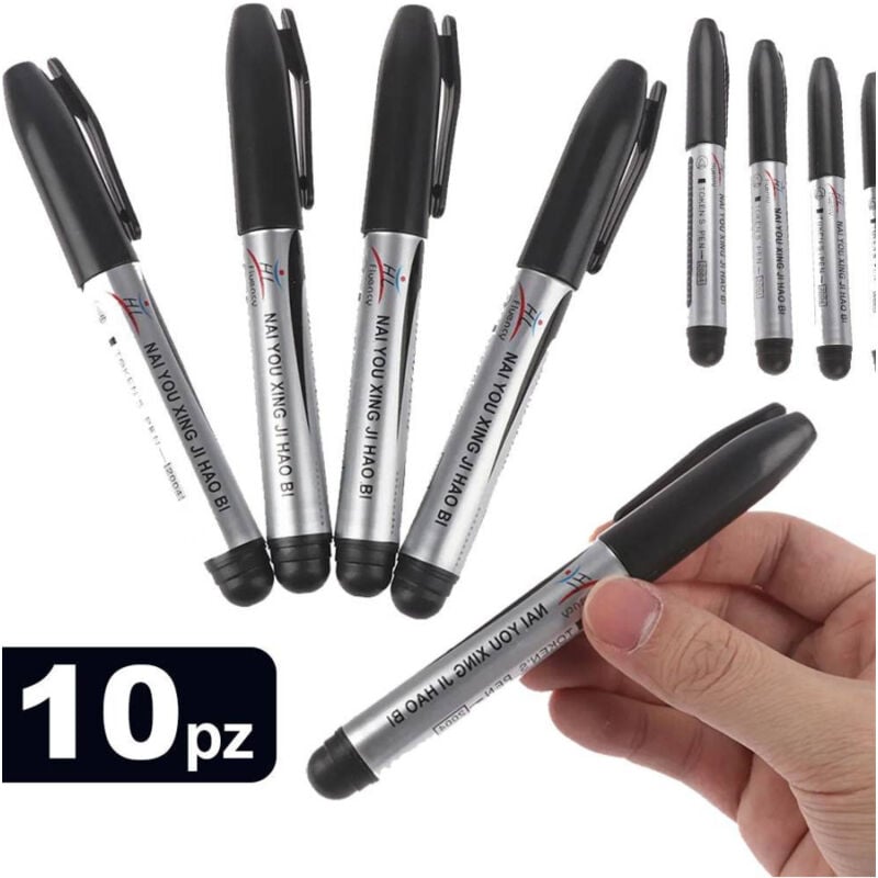 foto del prodotto trade shop traesio set 10 pennarelli marker colore nero indelebile per vetro metallo scuola ufficio 