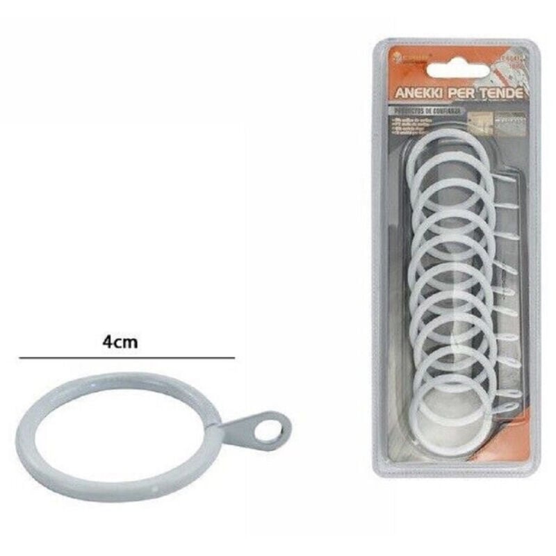 foto del prodotto trade shop traesio set 10 pezzi anelli in metallo per asta tende tenda 40mm bianchi 66412 
