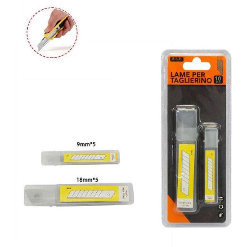 foto del prodotto trade shop traesio set 10 pezzi lama lame di ricambio per taglierino cutter in 2 grandezze 71078 