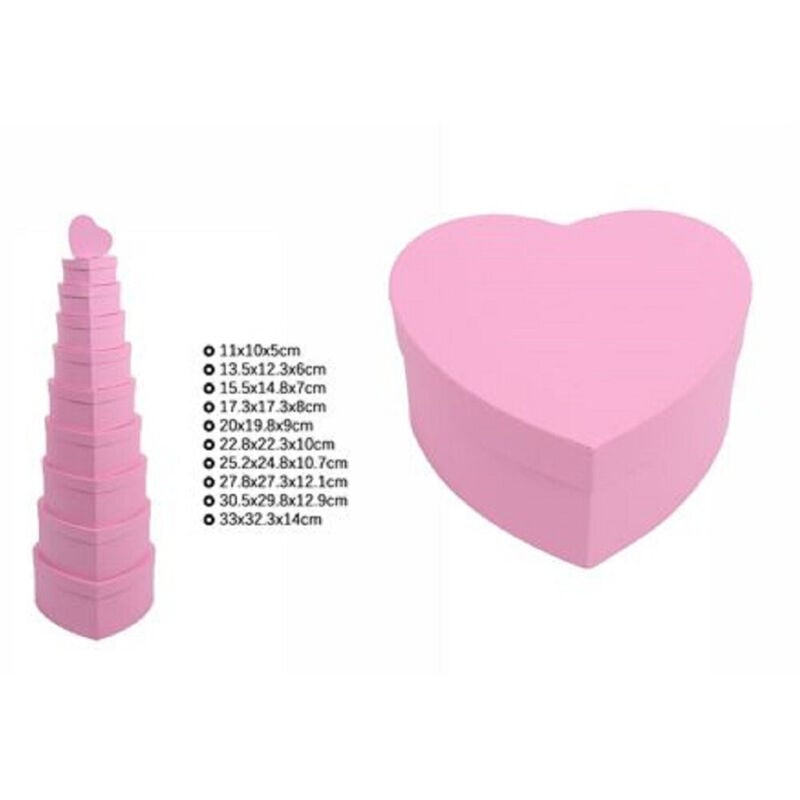 foto del prodotto trade shop traesio - set 10 pz scatole box per regali varie misure matrioska forma cuore rosa 71958 -