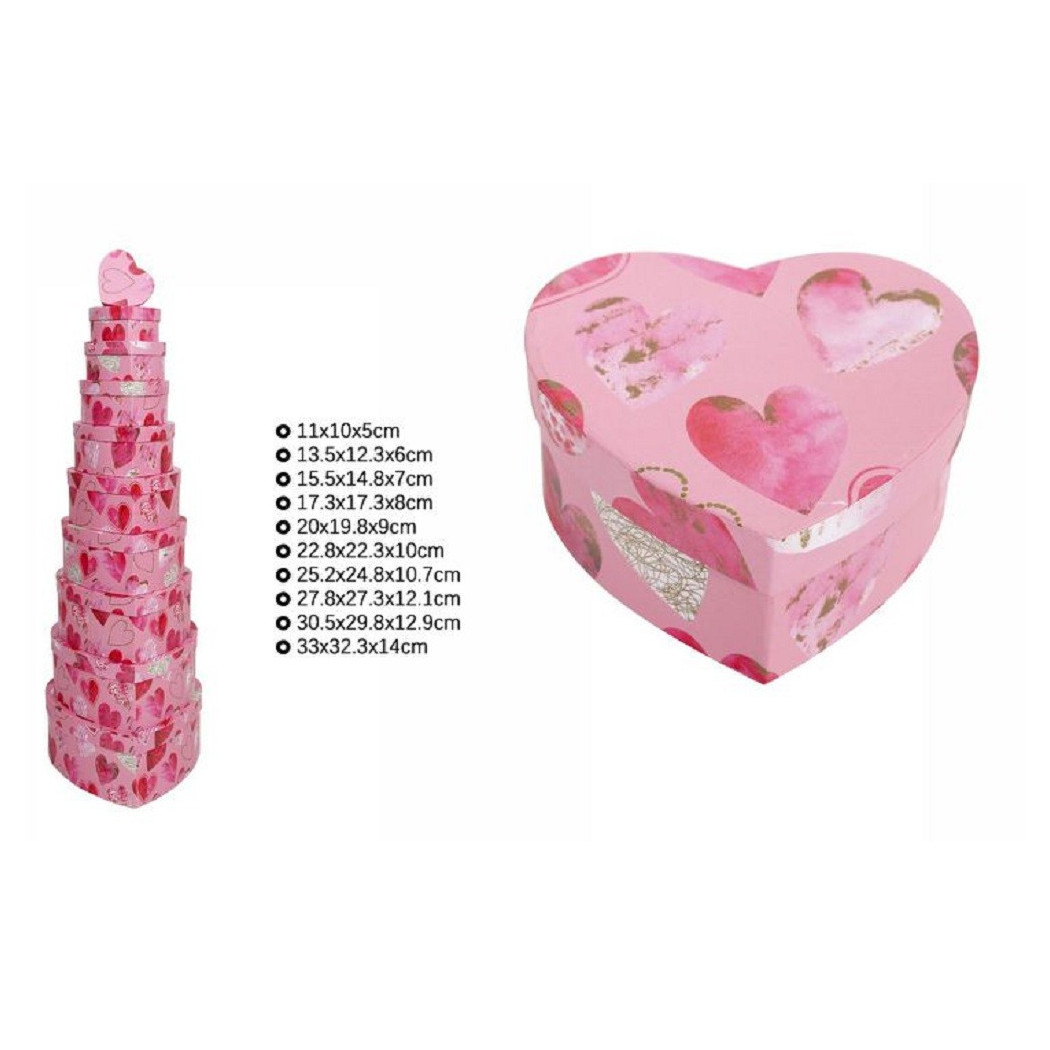 foto del prodotto trade shop traesio set 10 pz scatole box regali varie misure matrioska forma cuore rosa cuori 71965 