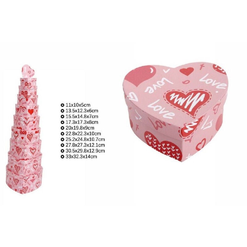 foto del prodotto trade shop traesio - set 10 pz scatole box regali varie misure matrioska forma cuore rosa love 71966 -