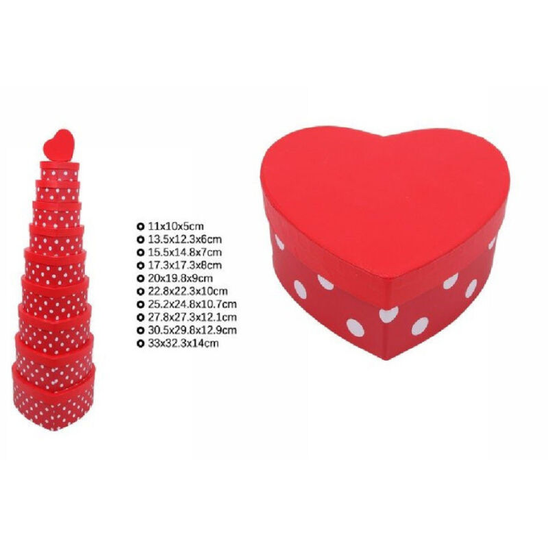 foto del prodotto trade shop traesio set 10 pz scatole box regali varie misure matrioska forma cuore rosso pois 71953 