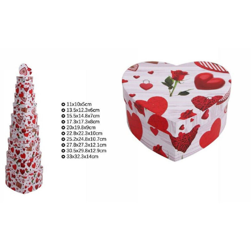 foto del prodotto trade shop traesio - set 10 pz scatole regali varie misure matrioska forma cuore fantasia cuori 71971 -