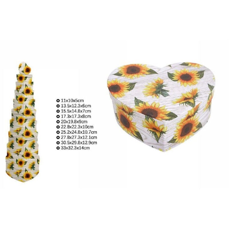 foto del prodotto trade shop traesio - set 10 scatole box per regali varie misure matrioska forma cuore girasoli 71969 -