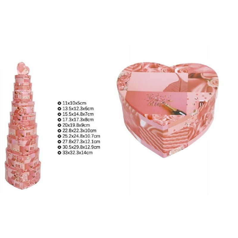 foto del prodotto trade shop traesio - set 10 scatole box regali varie misure matrioska forma cuore fantasia rosa 71964 -