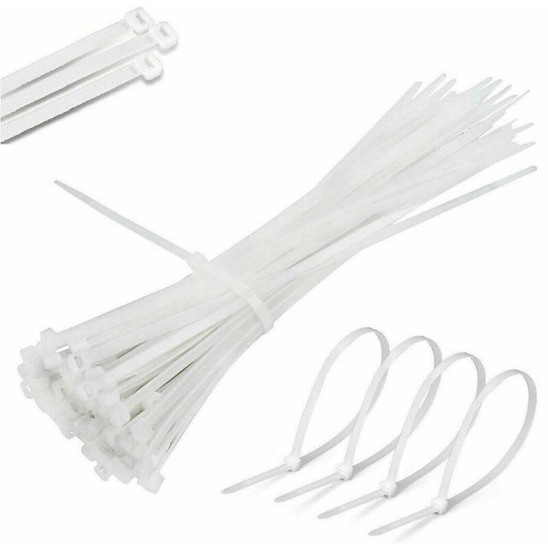 foto del prodotto trade shop traesio set 100 fascette plastica per cablaggio 7,6 x 450mm stringi cavo bianche b4576 