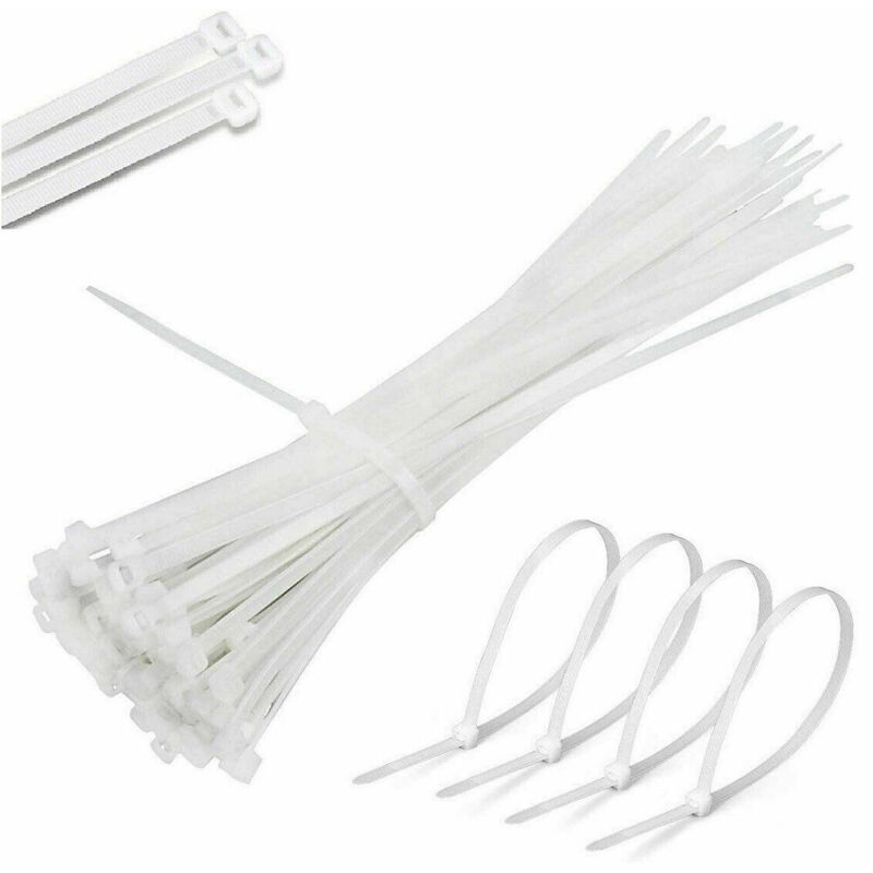 foto del prodotto trade shop traesio - set 100 fascette plastica per cablaggio 7,6x370mm stringi cavo bianche etq76370b -