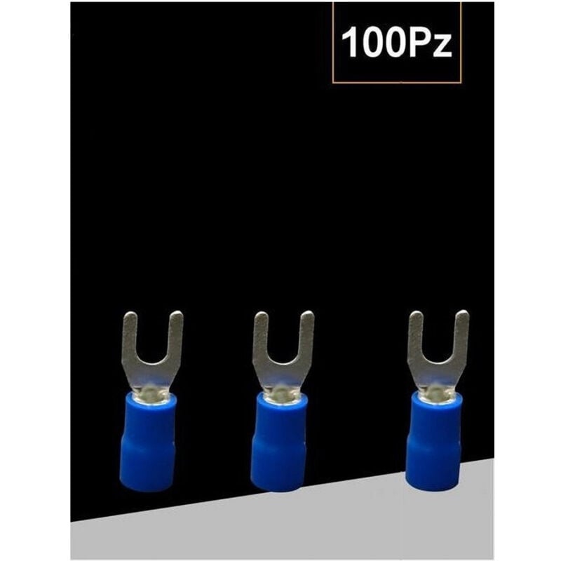 foto del prodotto trade shop traesio set 100 pz capicorda a forcella a crimpare per cavi 0.5 1.5 mm isolato sv1.25 4 blu