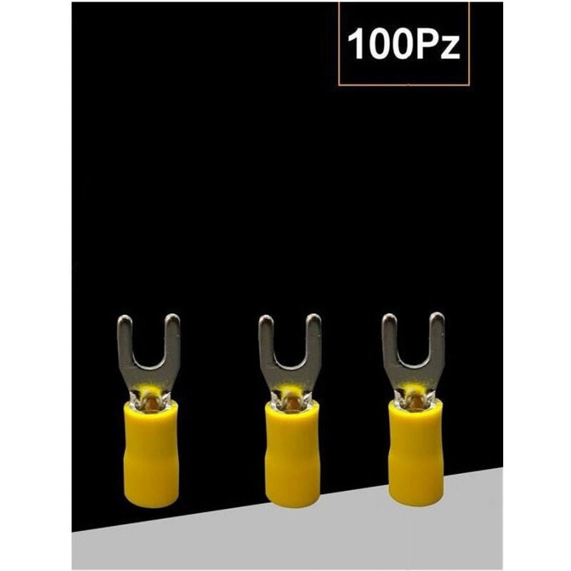 foto del prodotto trade shop traesio set 100 pz capicorda a forcella a crimpare per cavi 0.5 1.5 mm isolato sv1.25 4 giallo