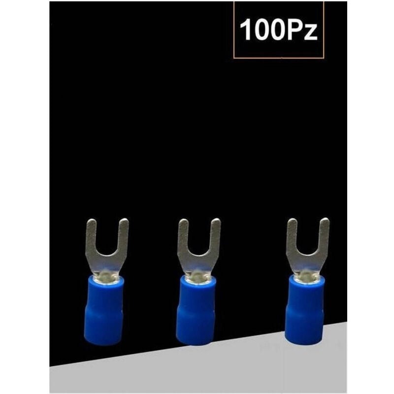 foto del prodotto trade shop traesio set 100 pz capicorda a forcella a crimpare per cavi 4 a 6 mm isolato m4 sv5.5 4 blu