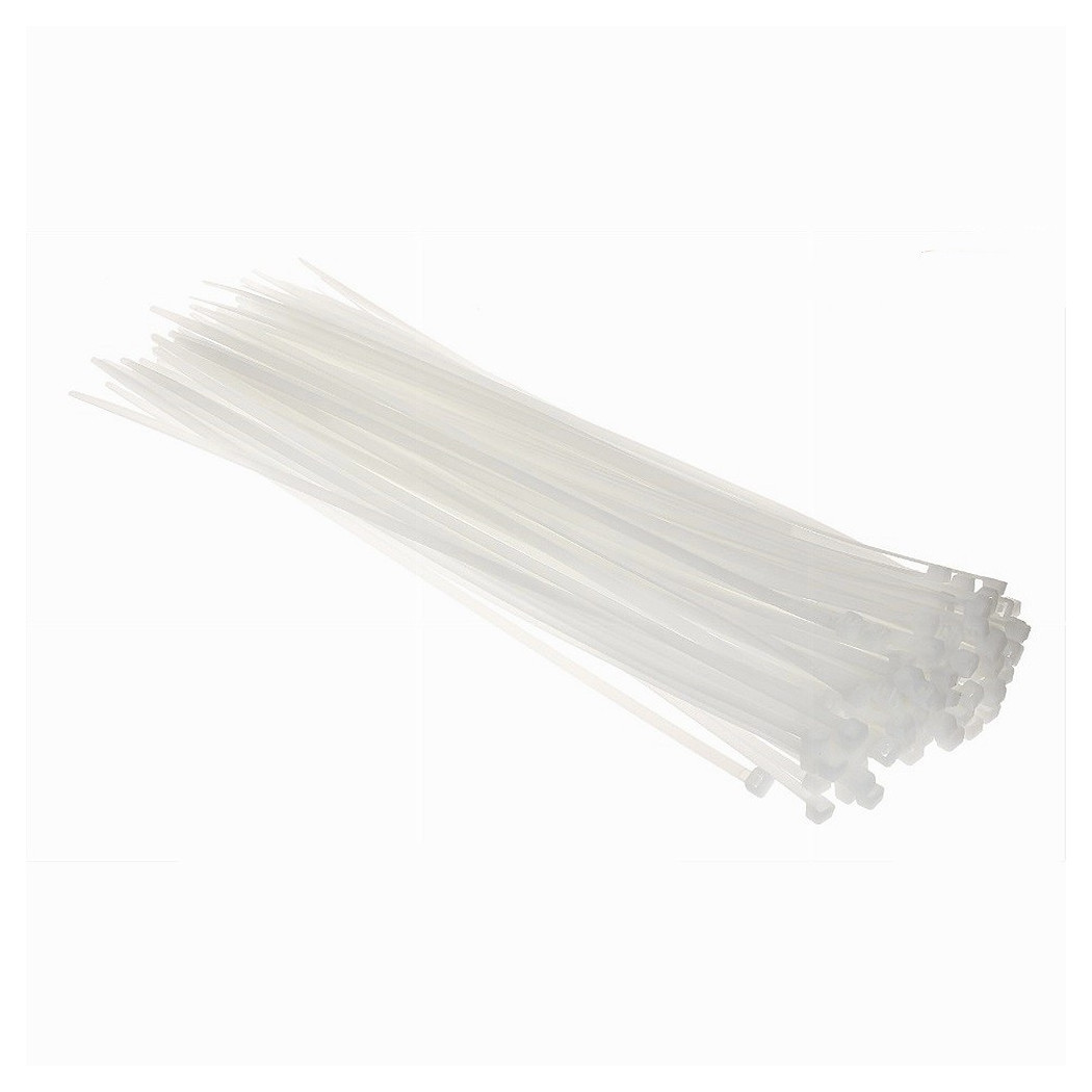 foto del prodotto trade shop traesio set 100 pz fascette serracavo autobloccanti in nylon bianco 4.8 x 350mm 48 350 b 