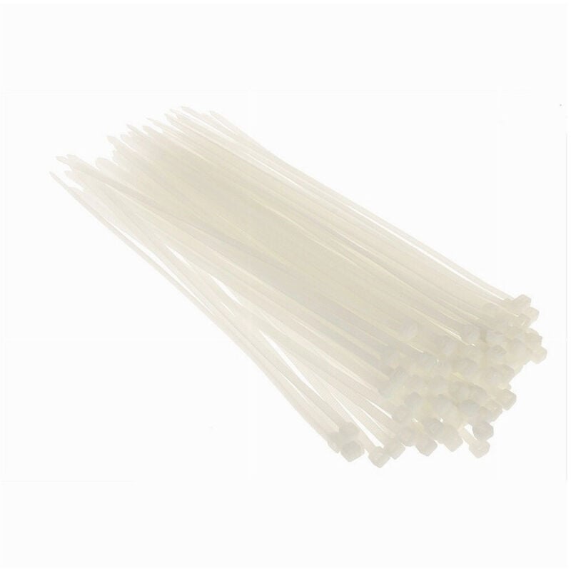 foto del prodotto trade shop traesio - set 100 pz fascette serracavo autobloccanti in nylon bianco 4.8x200 mm 48-200-b -