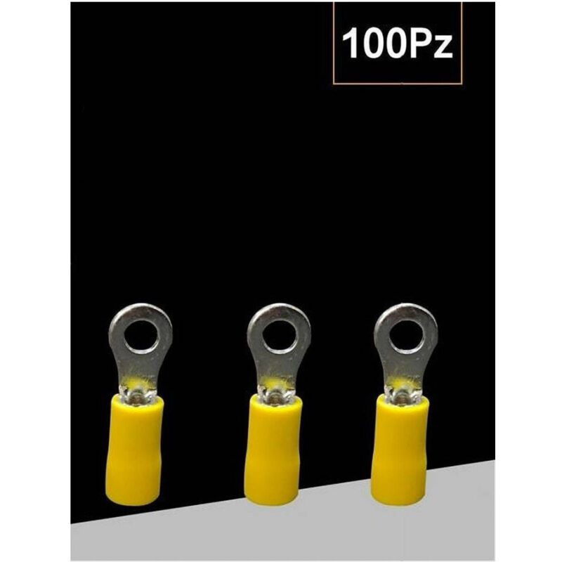 foto del prodotto trade shop traesio set 100pz capicorda terminale ad occhiello isolato per cavi 2.5 4mm m4 rv3.5 4 giallo