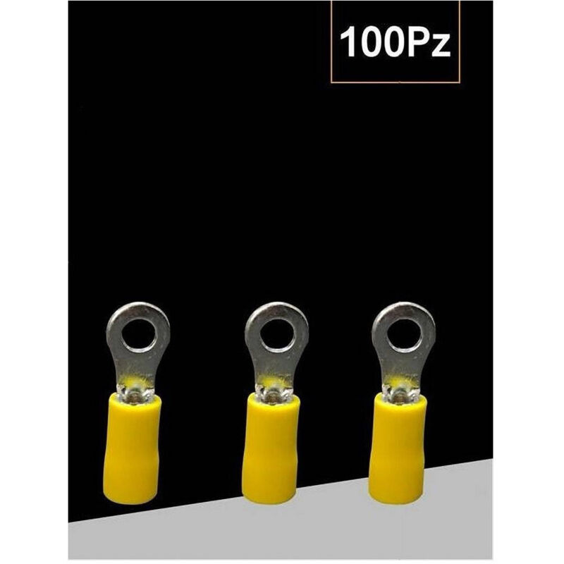 foto del prodotto trade shop traesio - set 100pz capicorda terminale ad occhiello isolato per cavi 4 a 6 mm m6 rv5.5-6 - giallo