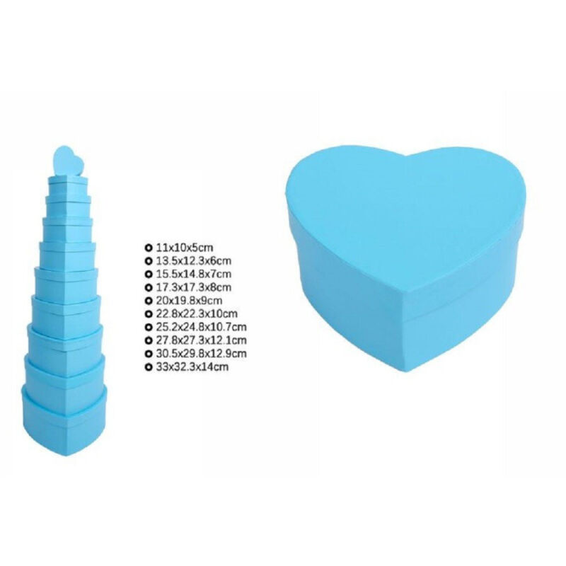 foto del prodotto trade shop traesio set 10pz scatole box per regali varie misure matrioska forma cuore celeste 71956 