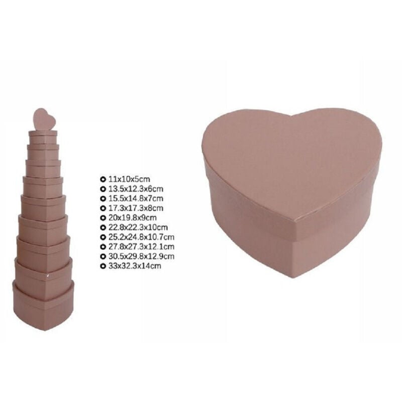 foto del prodotto trade shop traesio set 10pz scatole box per regali varie misure matrioska forma cuore tortora 71961 