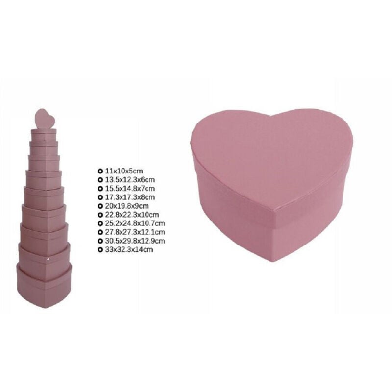 foto del prodotto trade shop traesio - set 10pz scatole box regali varie misure matrioska forma cuore rosa antico 71962 -