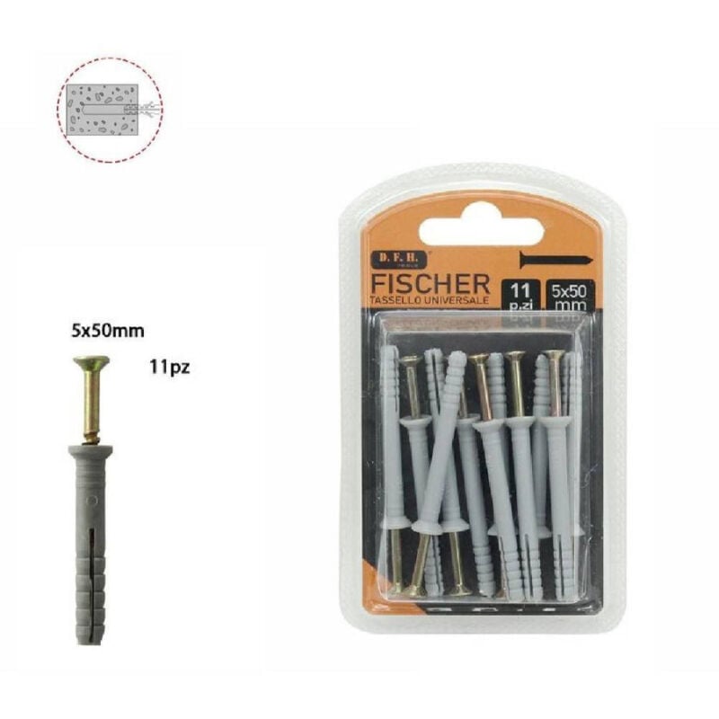 foto del prodotto trade shop traesio set 11 pz tassello fisher universale viti chiodi gancio tasselli 5 x 50 mm 69046 