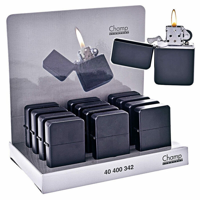 immagine 0 del prodotto trade shop traesio set 12 accendini a benzina e pietrina colore nero opaco accendino conf. in box 