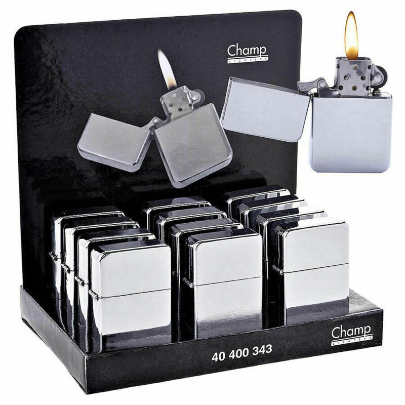 foto del prodotto trade shop traesio set 12 accendino accendini a benzina colore effetto cromato con pietrina in box 