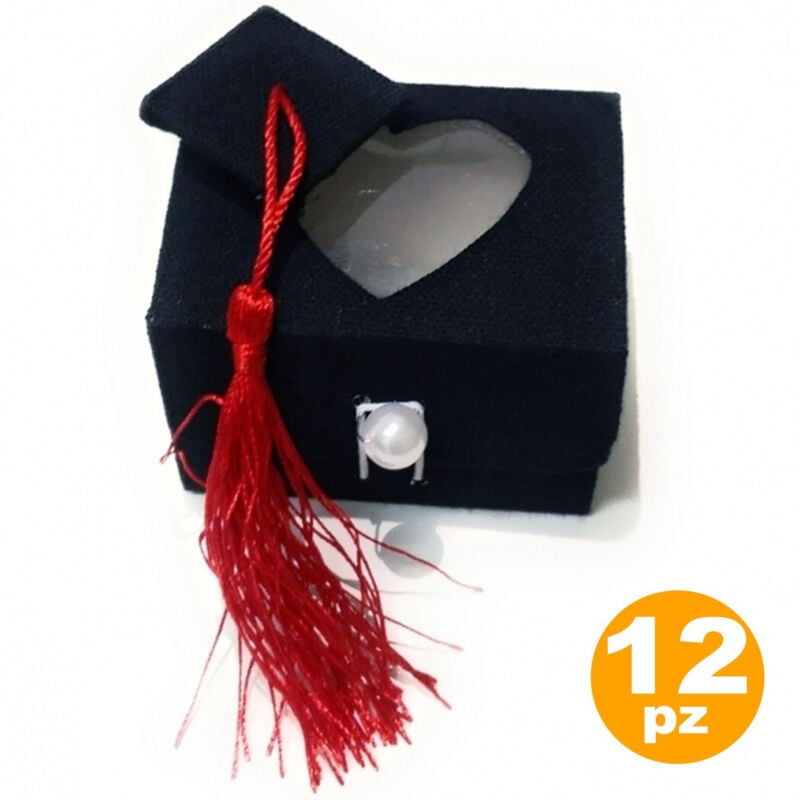 foto del prodotto trade shop traesio set 12 bomboniera cappello tesi cuore scatolina 7x5.5x5.5cm portaconfetti laurea 